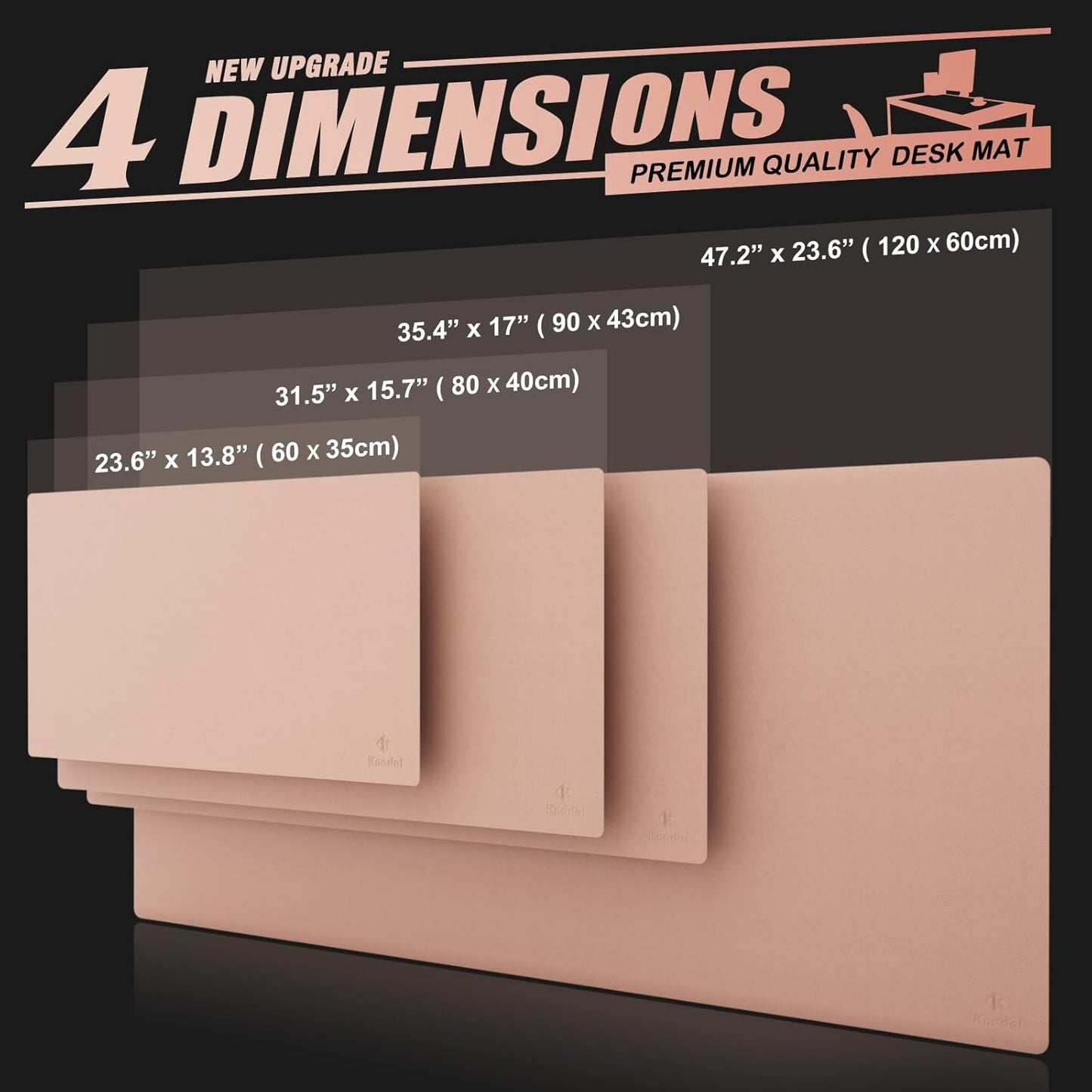 K KNODEL Large Office Leather Desk Mat, Mouse and Keyboard Pad, Computer and Laptop Mat, Desktop Protector and Cover, Writing Pad and Blotter (47.2"x23.6", Pink)