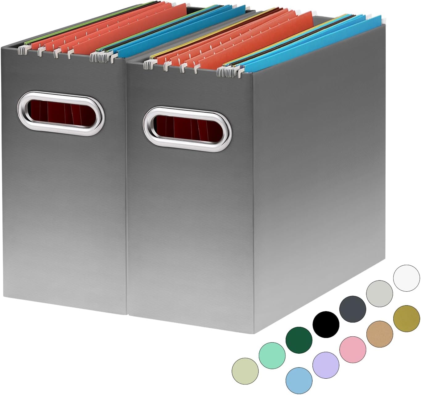 Oterri File Organizer, 2 Packs Small Storage Box, Cardboard File Folder Organizer, Collapsible File Box for Hanging File Folders Letter Size, Filing Organizer with Handle (Gradient Light gray)