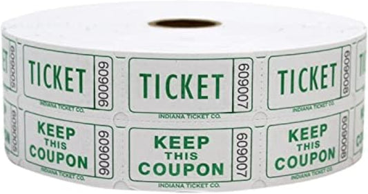 INDIANA TICKET CO. 1,000 Lime Raffle Tickets Double Roll, Premium Quality 50/50 Raffle Tickets, Tickets for Events, Carnivals, Door Prizes, Drinks and More