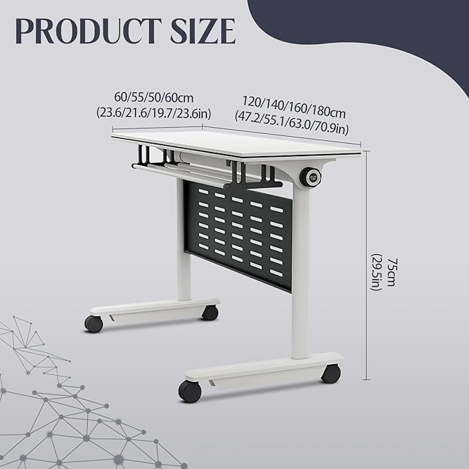 4Pack Conference Room Table, Folding Conference Table for Office Classroom, Mobile Training Tables with Casters Silent Wheels, Large Rectangular Convertible Modular Seminar Tables (L70.9in)