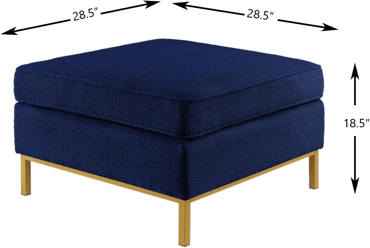 24KF Large Square Couch Ottoman for Living Room, Upholstered Teddy Fabric Padded Cushion Ottoman Table,Large Foot Rest,5088-Teddy Navy
