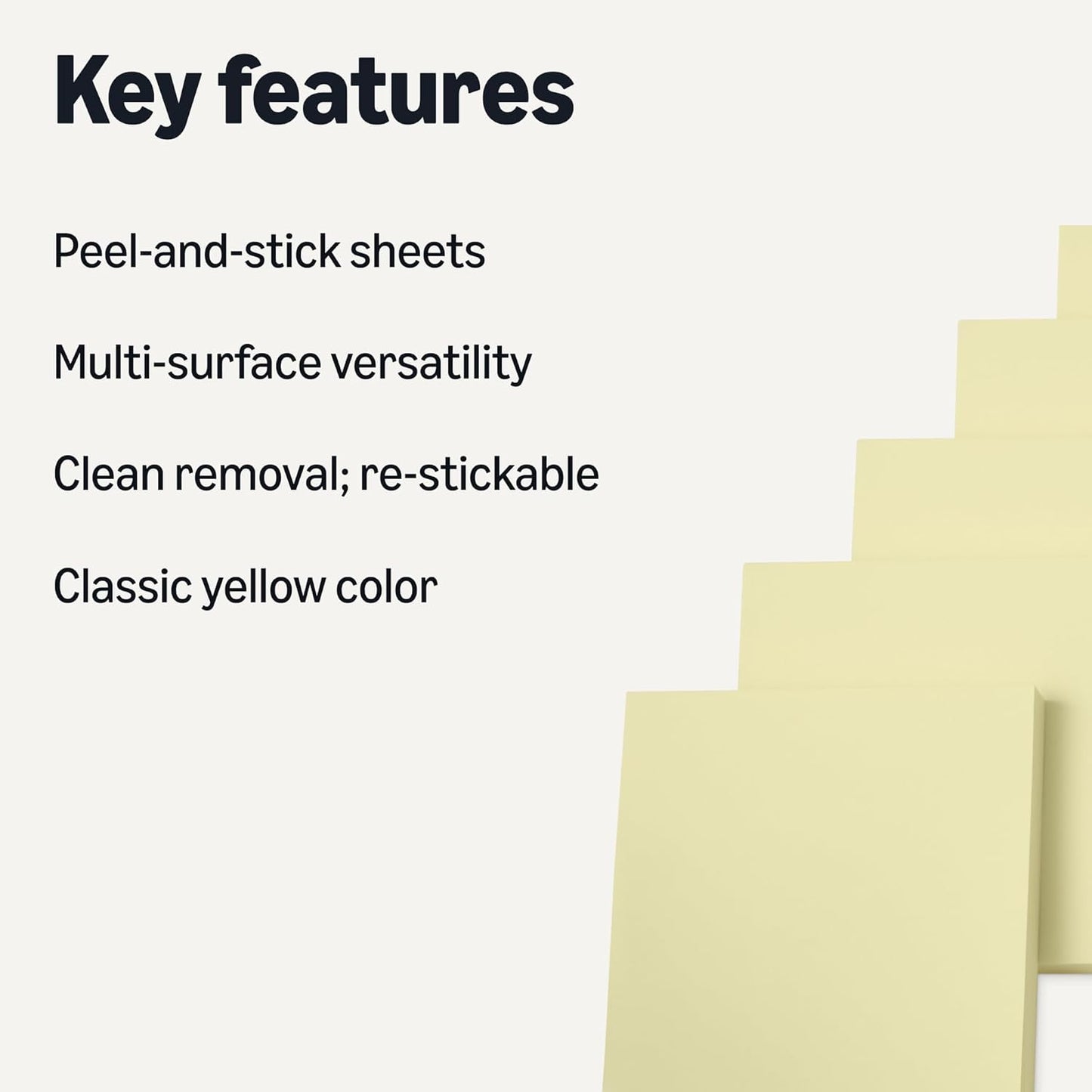 Amazon Basics Square Sticky Notes, Self-Stick Pads, Pack of 18, 3 x 3 inches, Yellow