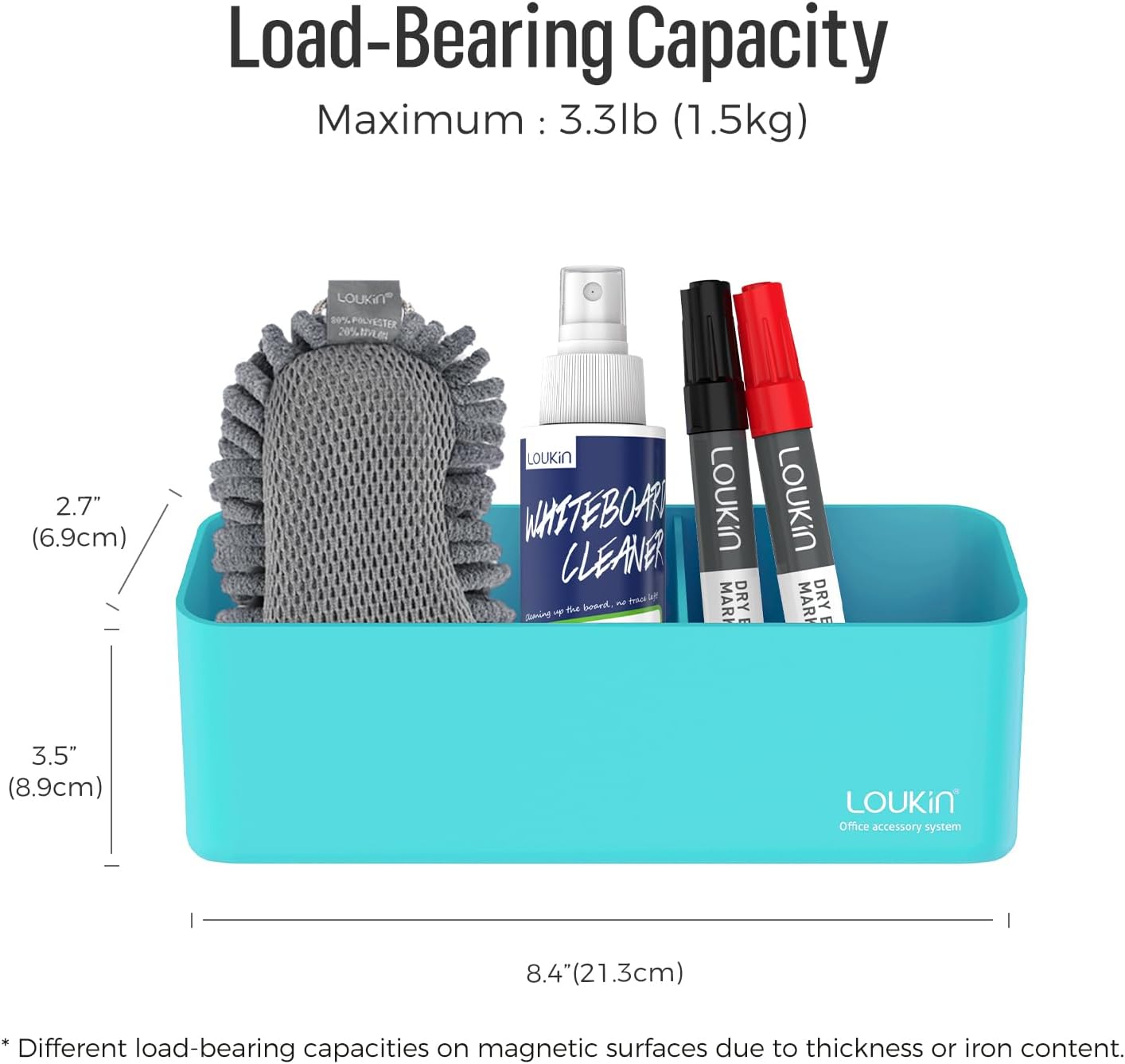 loukin Magnetic and Adhesive Marker Holder, Dry Erase Accessory Tray, Magnetic Storage Organizer for Whiteboard, Glass or Refrigerators (Sky Blue)