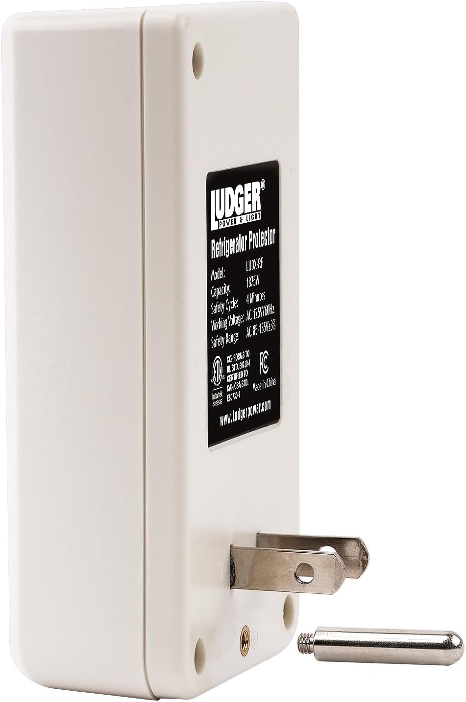 Ludger Power Surge Protector for Refrigerator (LUDX-RF), ETL Certified, Connects to Most Domestic Refrigerators, 4-Minute Safety Cycle, 3 Modes LED Indicator, Fire-Resistant Shell
