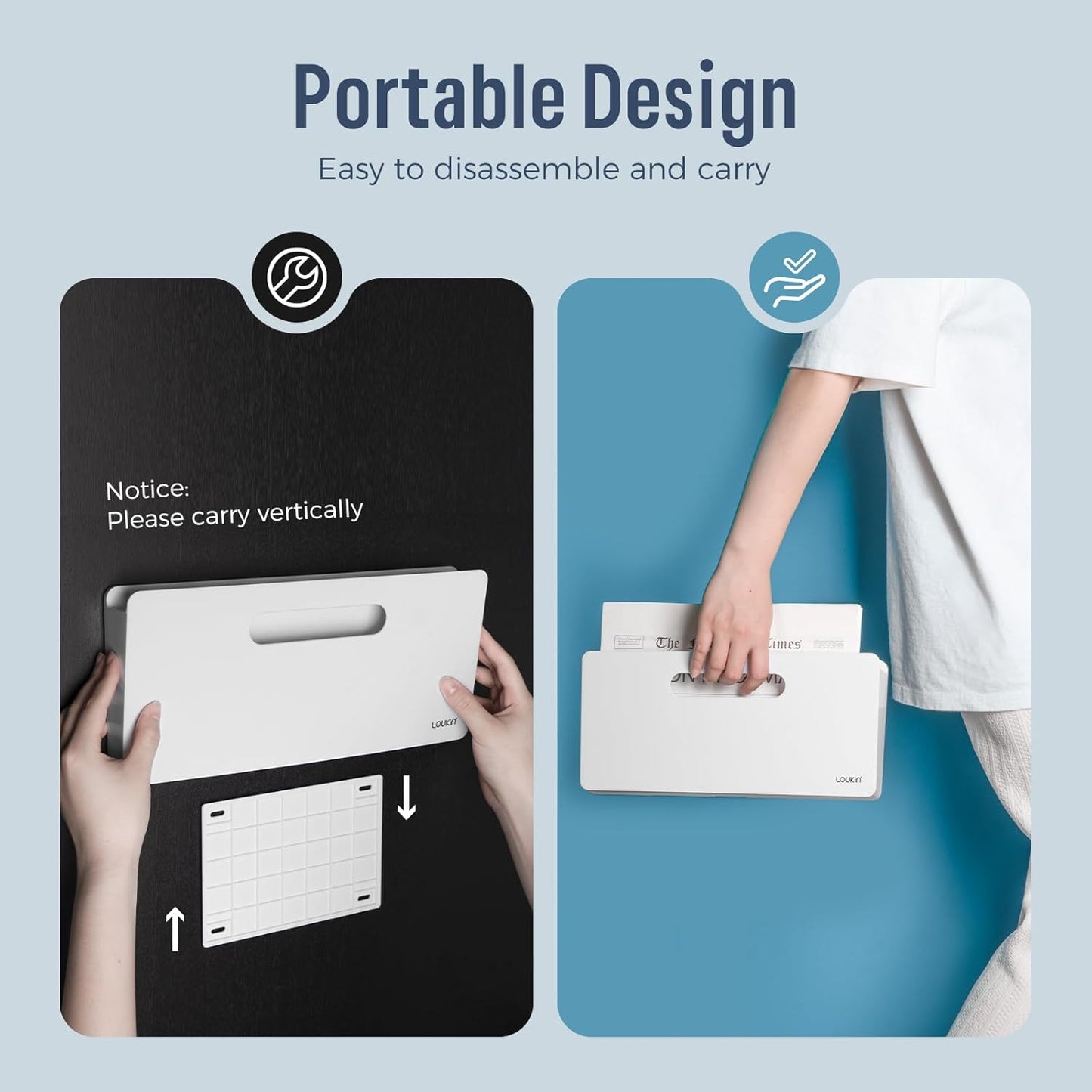 loukin Magnetic File Holder - Vertical Wall Mount Organizer for Whiteboard, Refrigerator, Office Wall, Documents, Letters (White)