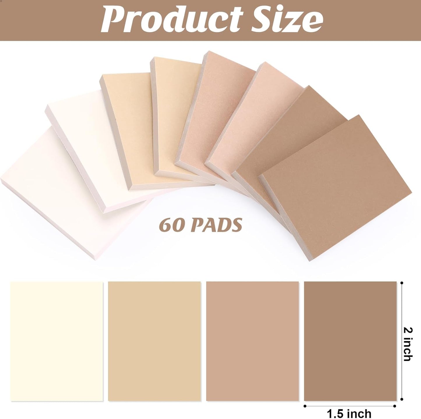 Fainne 60 Pads Sticky Notes Bulk 1.5 x 2 Inch Mini Self Stick Note Small Assorted Bright Colors Paper Memo for Office School Notebook Supplies 50 Sheets/pad (Simple Style,Khaki Series)