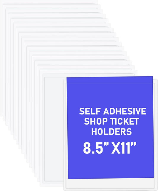 Outus Self Adhesive Shop Ticket Holders Clear Plastic Sleeves Adhesive Pockets Work Order Job Ticket Holders for Home Office Posting Signs(8.5 x 11 Inch,60 Pcs)