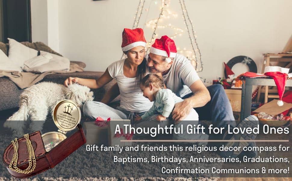 Brass Compass Engraved with Religious Scripture Verse - Ideal Gift for Son, Grandson, Daughter - Perfect for Baptism, Communion, Church and Graduation Day Present
