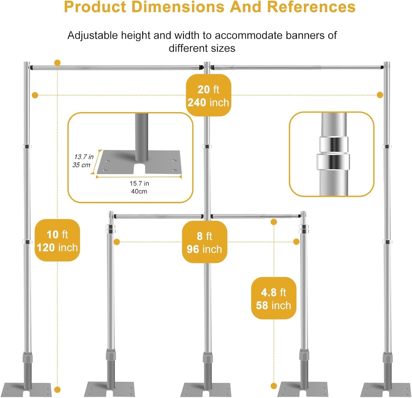 Jiang&Rong 10ft x 20ft Adjustable Backdrop Stand Kit - Heavy Duty Pipe and Drape Stand for Photo Studio, Booth, or Photography Backgrounds