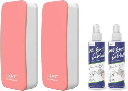 loukin 2 Pack Magnetic Dry Erase Eraser, Whiteboard Eraser, Glass Board Remover, 3.4 fl oz Whiteboard Cleaner * 2 Included, for Classroom, Home and Office Use (Pink)