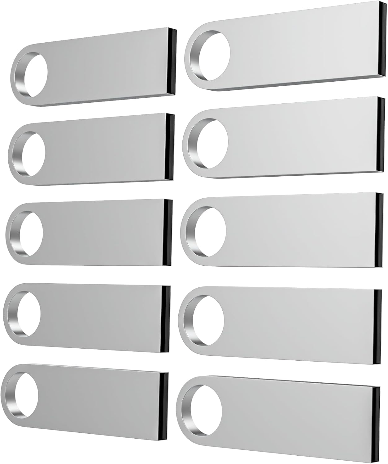 ABLAZE 16GB Flash Drive 10 Pack, Metal USB 2.0 Thumb Drives with Keychains USB Sticks Pendrives (Sliver)