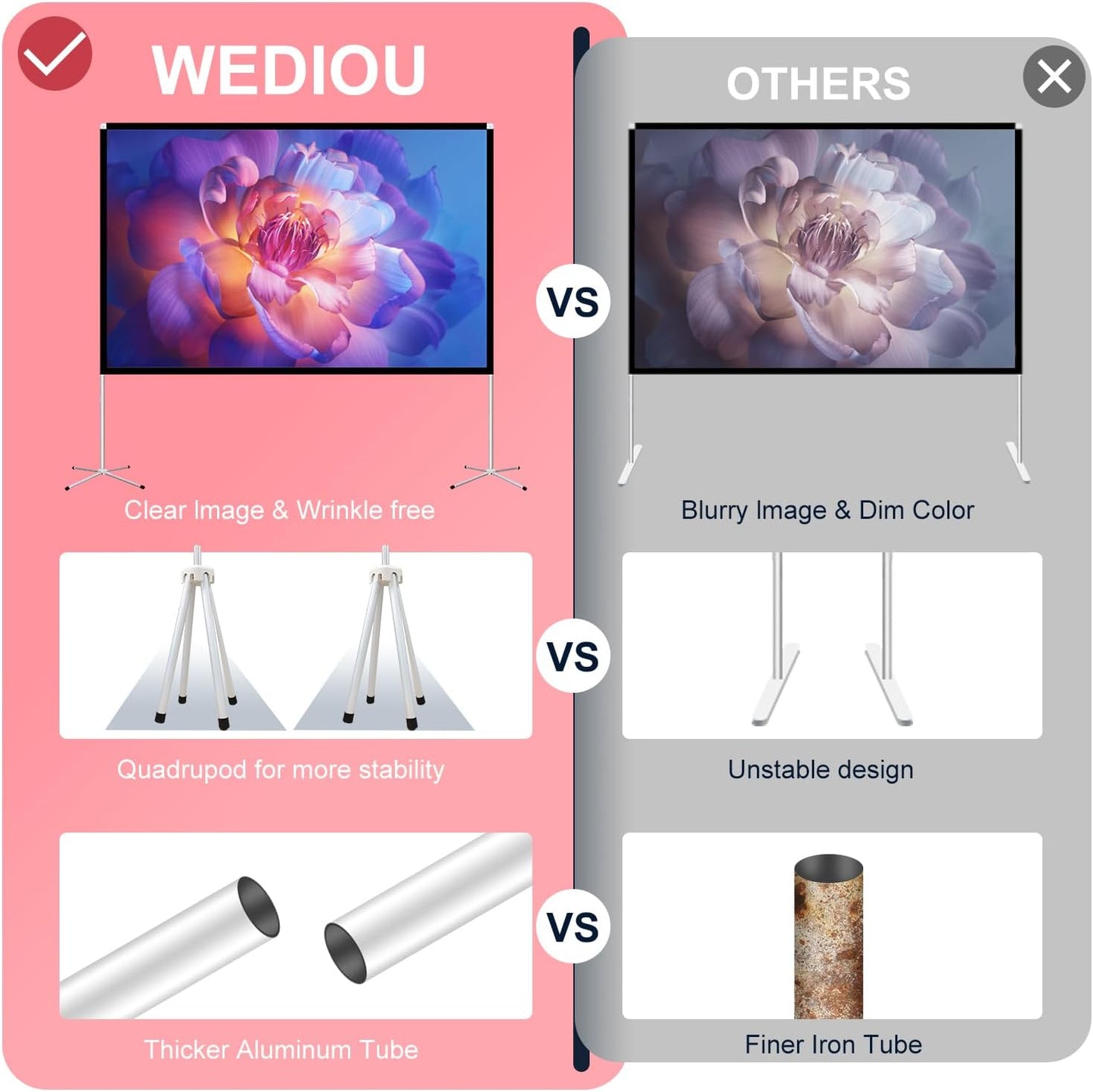 Projector Screen with Stand 120 inch: Foldable and Portable Projection Screen 16:9 4K HD Wrinkle-Free Lightweight Movie Screen with Carry BagHome Theater Backyard Cinema