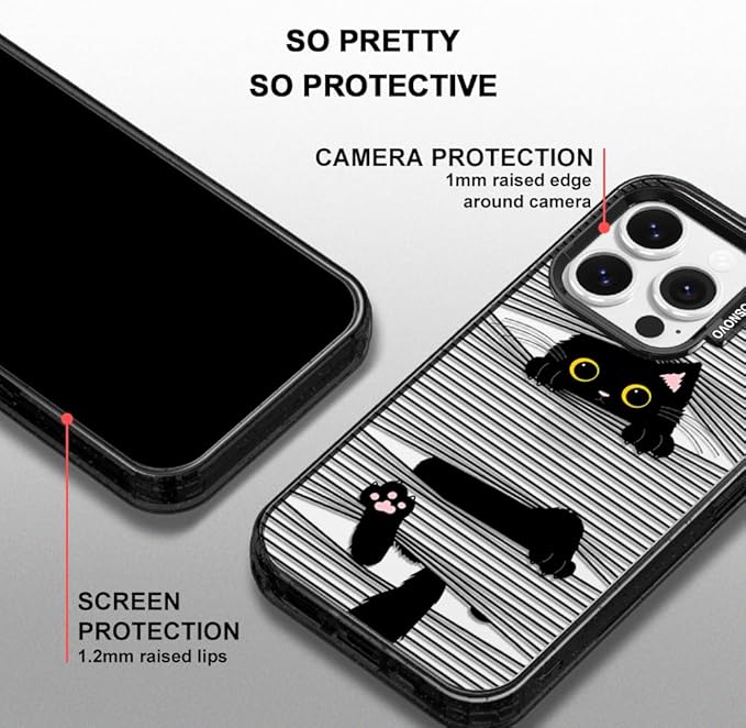 MOSNOVO Case for iPhone 14 Pro, [10ft 4X Military-Grade Drop Protection] Durable & Shockproof Phone Case Cover Design for iPhone 14 Pro - Hidden Black Cat - Clear Black