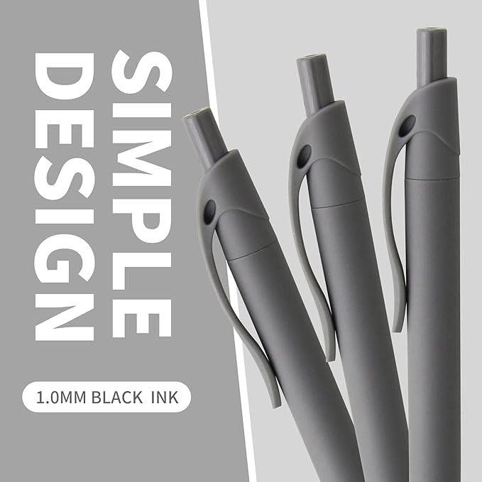 deegtran Pens Bulk, 50 Pack No Bleed Grey Barrel Click Pens, Wholesale Retractable Ballpoint Pens, Pen Medium Point, Smooth black Ink Pen, 1.0MM