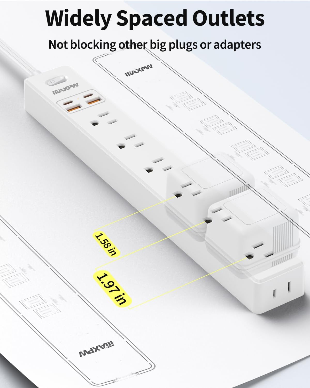 6 Ft Power Strip Surge Protector - 7 Outlets 4 USB Ports (2 USB C), Ultra Thin Flat Extension Cord & Flat Plug, 1700 Joules, Wall Mount, Desk Charging Station for Home Office Dorm, White