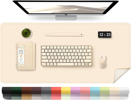 Leather Desk Pad Protector, 39.4'' X 17'' Large Mouse Pad, Office Desk Mat, Non-Slip PU Leather & Suede Base Desk Blotter, Laptop Desk Pad, Desktop Mat for Office Home, Beige
