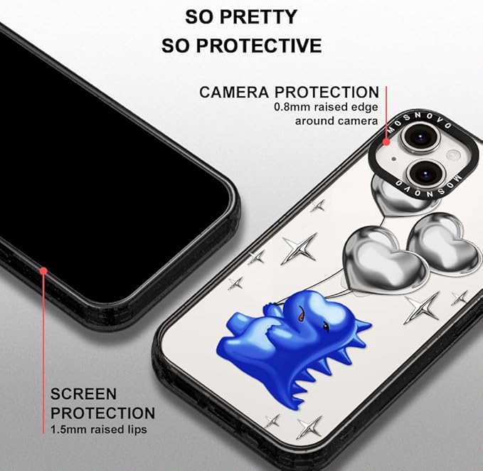 MOSNOVO Case for iPhone 13 / iPhone 14, [10ft 4X Military-Grade Drop Protection] Durable & Shockproof Phone Case Cover Design for iPhone 13 / iPhone 14 - Balloonasaurus - Clear Black