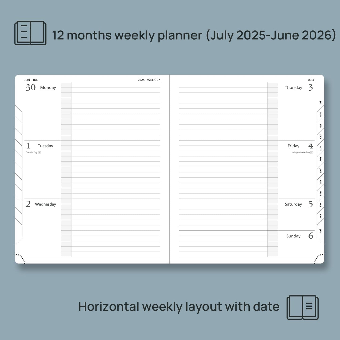 POPRUN Planner 2025-2026 (Large 8.5''x 10.5''), Horizontal Weekly Notebook Jul.2025 - Jun.2026, Academic Appointment Book with Monthly Tabs, Leather Hardcover, Inner Pocket, 100 GSM - Navy Blue