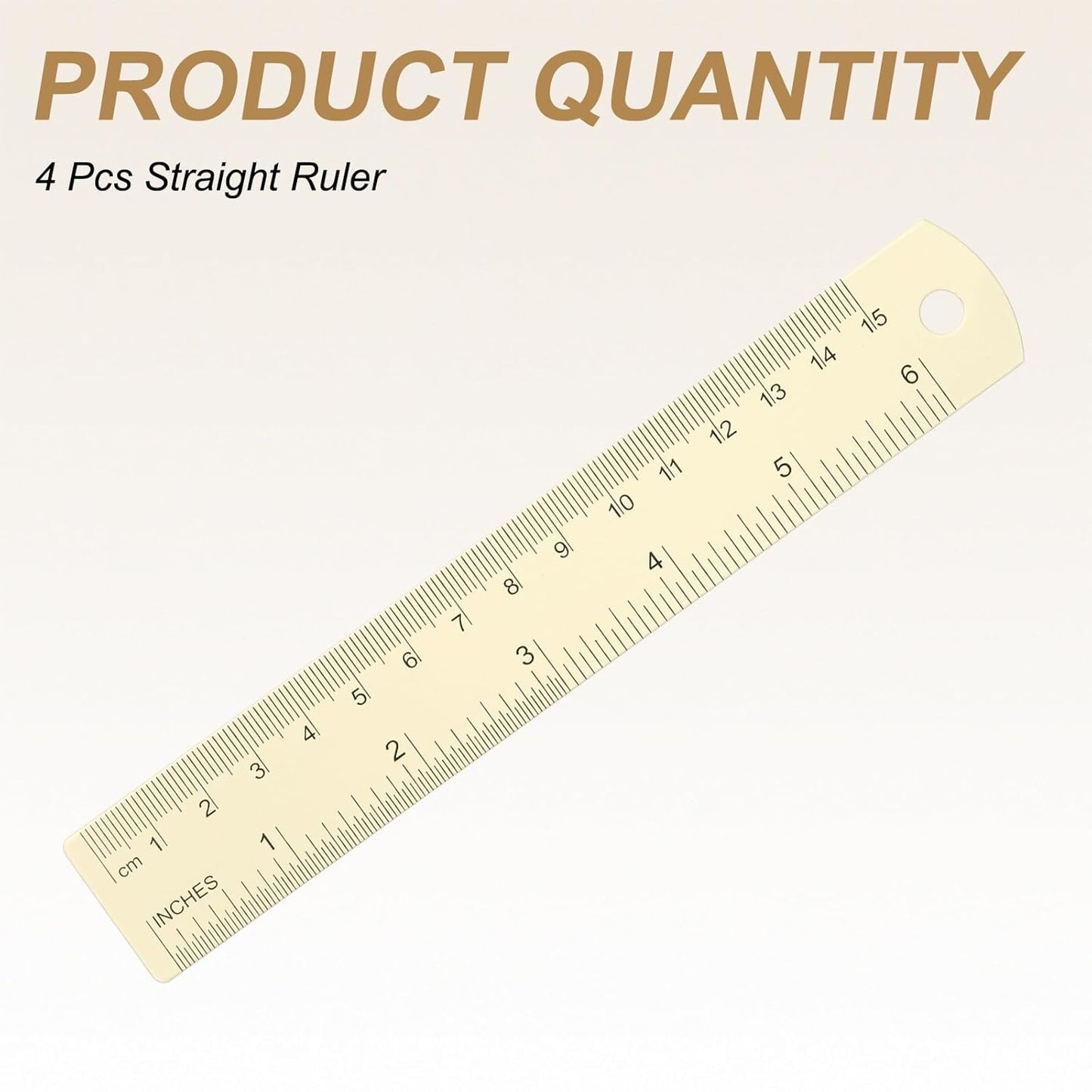 HARFINGTON 4pcs Metal Straight Ruler 15cm Metric SAE Aluminum Alloy Measuring Rulers Scale Tool with Hole for Measure Study Reading Classroom Office, White