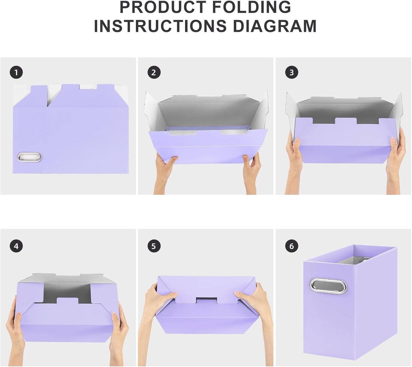 Oterri File Organizer, 2 Packs Small Storage Box, Cardboard File Folder Organizer, Collapsible File Box for Hanging File Folders Letter Size, Portable Filing Organizer with Handle (Purple)