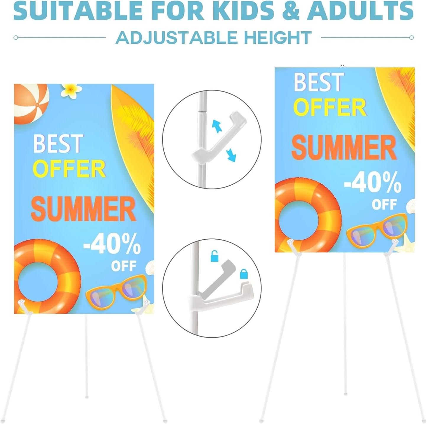 2PCS White Easel Stand for Wedding Sign Stand, 66 Inch Lightweight Adjustable Art Poster Stands for Display, Wedding Welcome Sign, White Metal Display Easel with Portable Bag