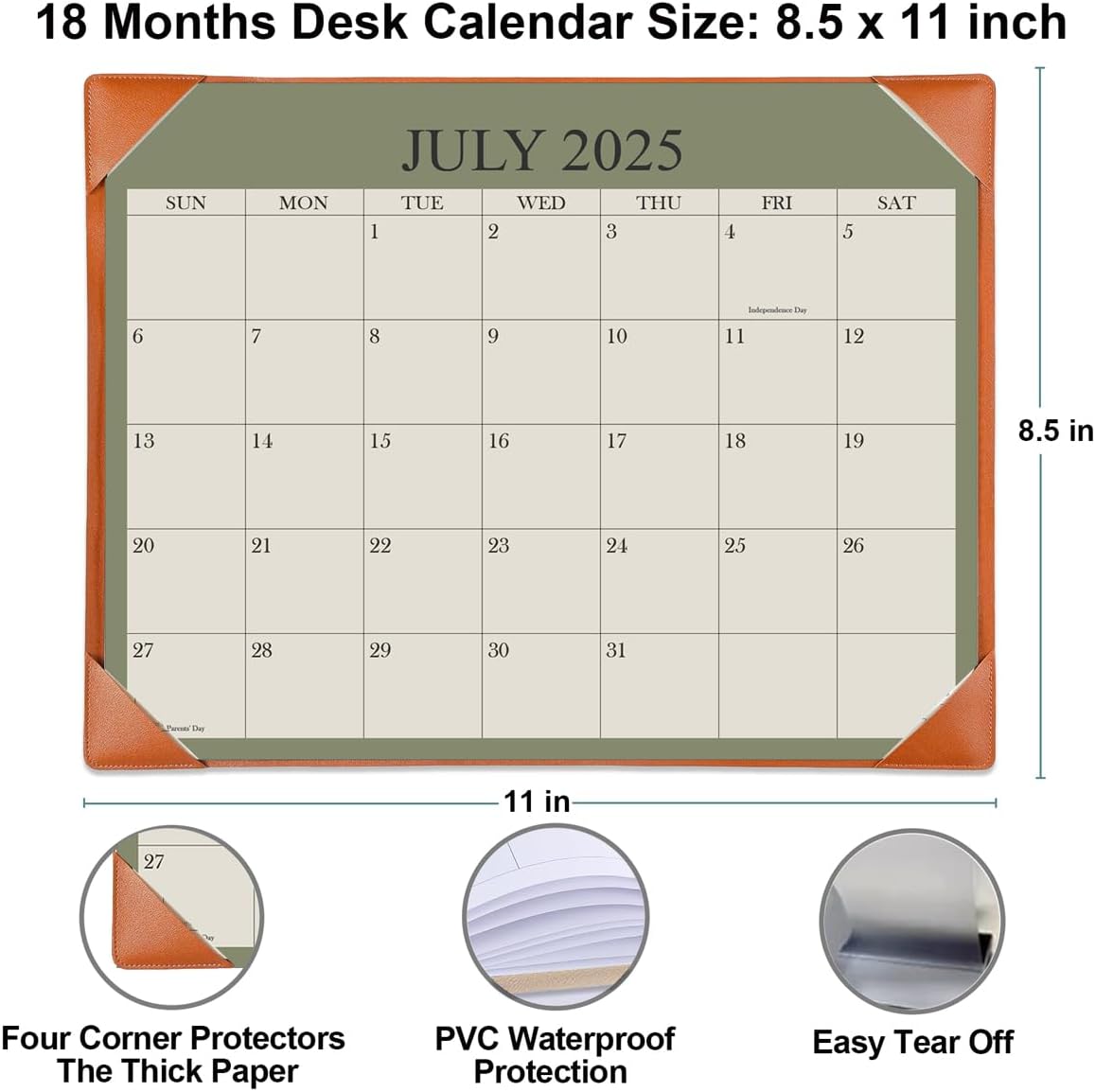 Desk Calendar 2025-2026 with Desktop Mat, 18 Month Small Desk Pad Calendar from July 2025 to December 2026, 8.5" x 11" Desk Pad Calendar 2025-2026 for Home, School Office, Brown