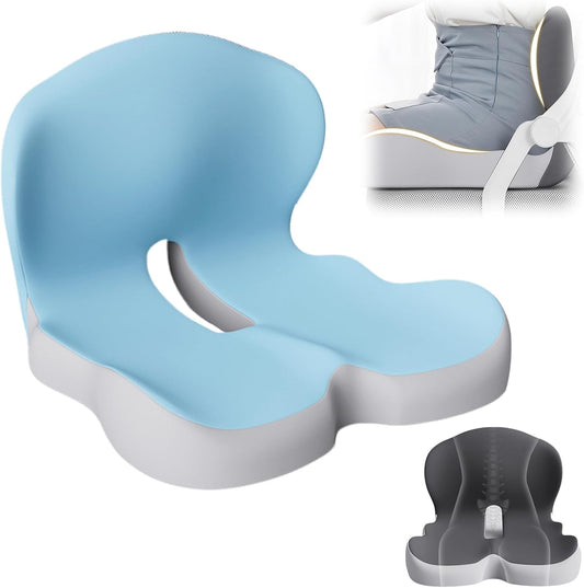 Back and Seat Cushion, 2025 New Ergonomic Non-Slip Memory Foam Seat Cushion with Back Support, L-Shaped Breathable Seat Cushions for Car, Office, Home (Blue)