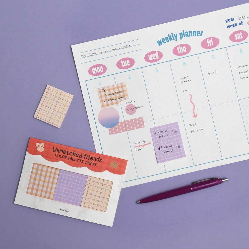 Monolike Color Palette Sticky Unmatched Friends B Set 4p - Self-Adhesive Memo Pad 30 Sheets