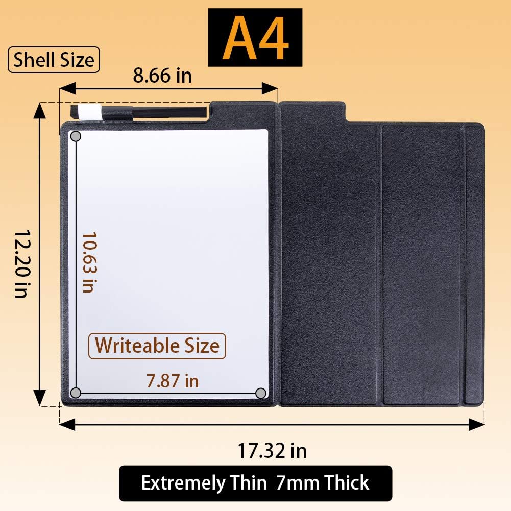 9" x 12" Small White Board, Dry Erase Board, Portable Whiteboard with Stand, Magnetic Desktop Whiteboard with PU Cover Case, A4 Notebook White Board Easel for Office, Home, School(Black)