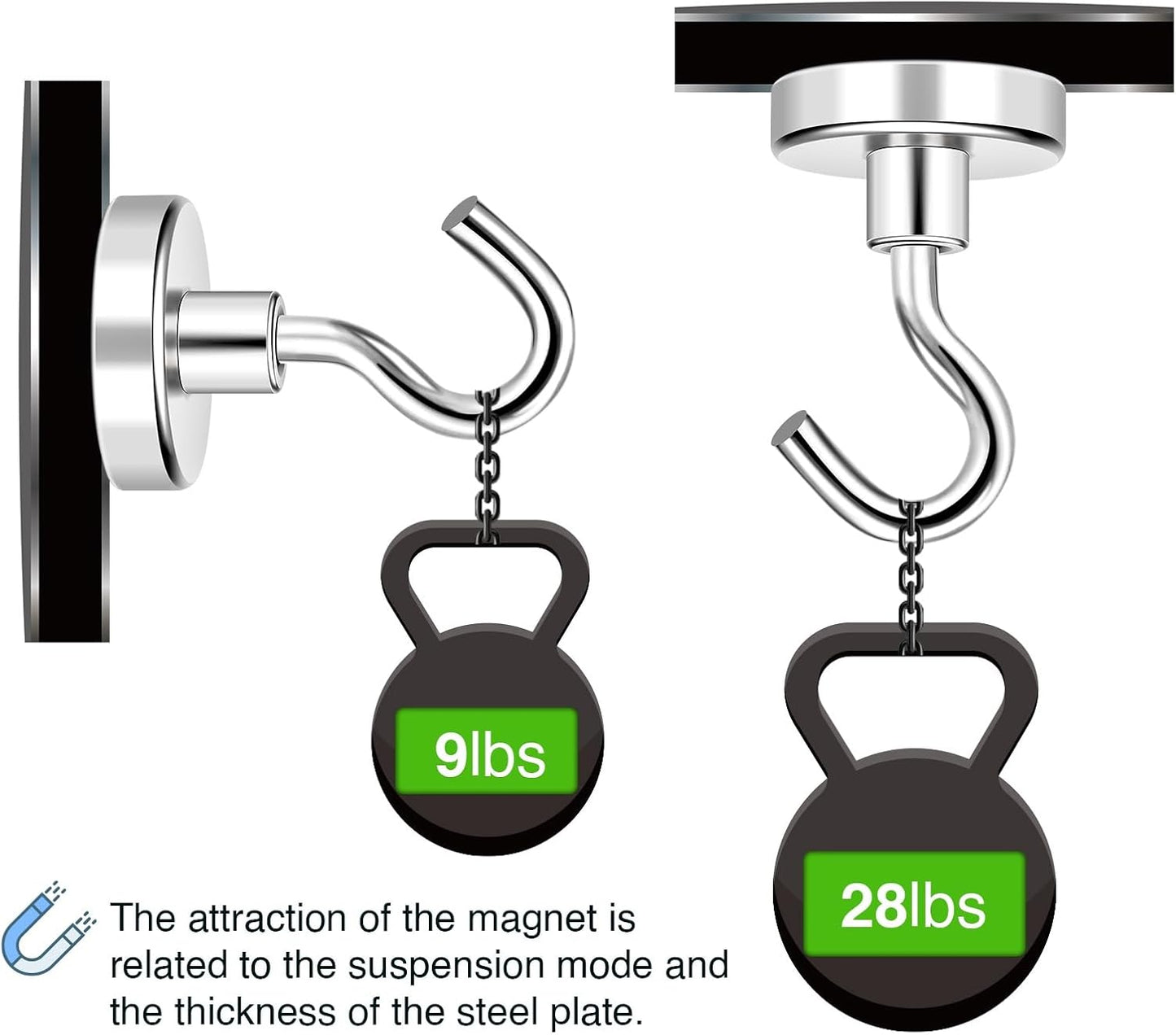 MIKEDE N52 Magnetic Hooks, 28lbs+ Heavy Duty Earth Magnets with Hooks for Refrigerator, Extra Strong Cruise Magnets Hooks for Hanging, Cruise Cabins, Grill, Indoor, Outdoor - 20 Pack