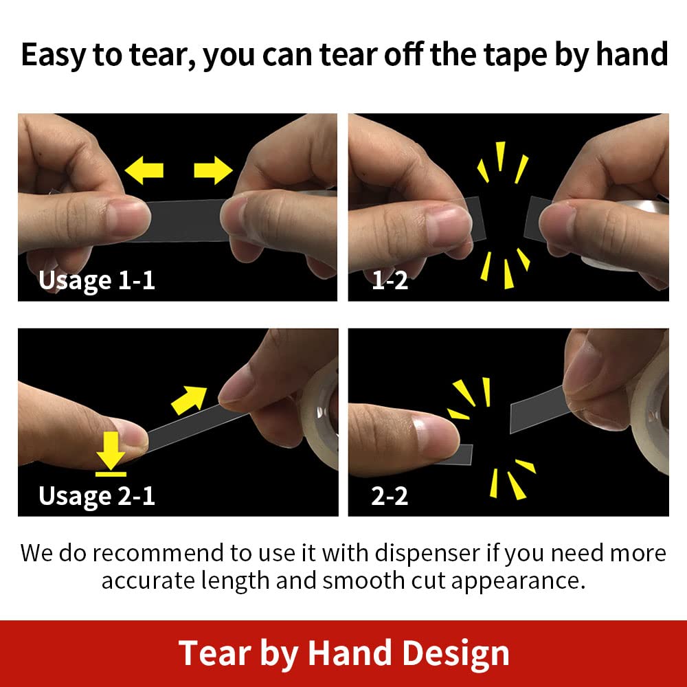 12 Rolls Transparent Tape Refills for Dispenser, Clear Tape, 3/4 x 1000 Inches, Easy Tear, Glossy Gift Wrap Tapes, Home Office Supplies and Back to School Supplies for College and Classrooms