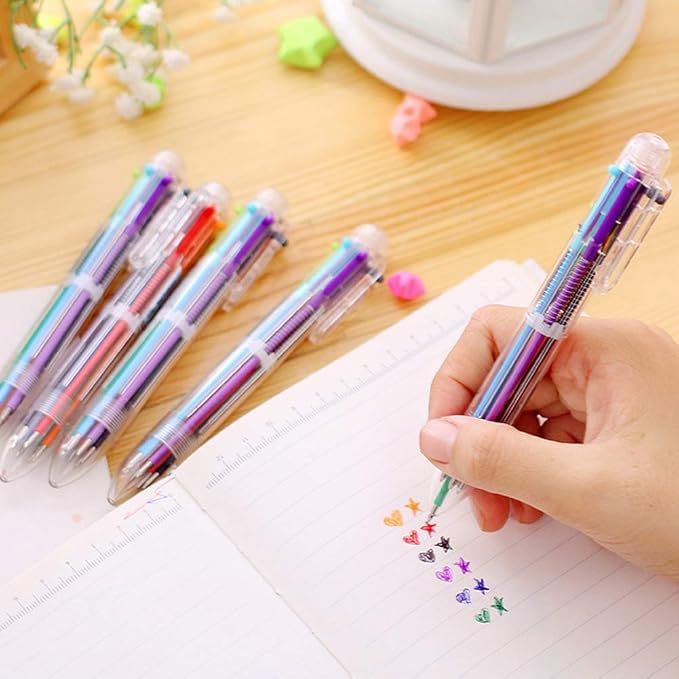 Hutou 4 Pack 0.5mm 6-in-1 Multicolor Ballpoint Pen 6 Colors Retractable Ballpoint Pens Kids Party Favors Pen