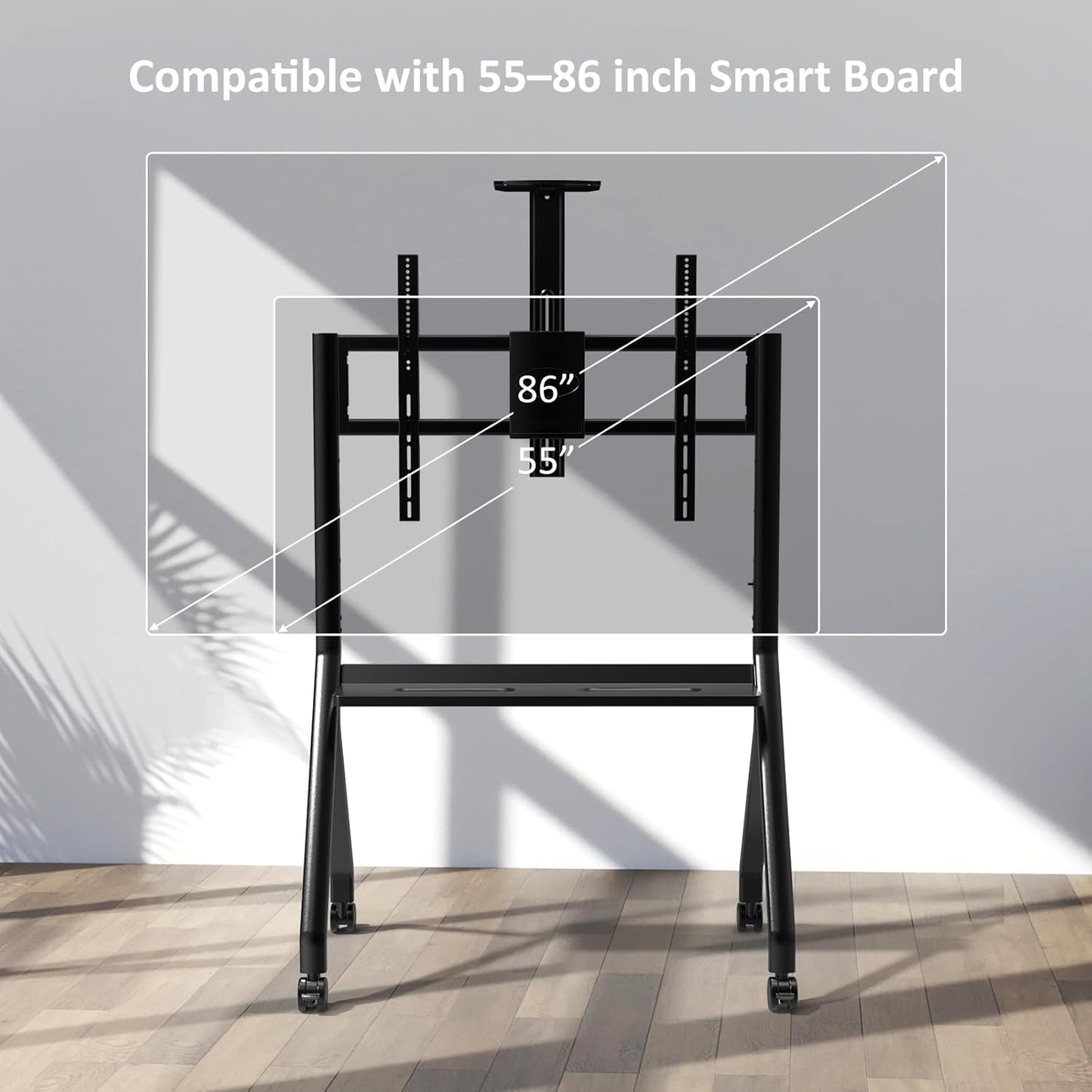 Shiarffe Smart Board Stand for 55"- 86'' Interactive Whiteboard, Mobile Stand with Locable Rolling Wheels for Smart Whiteboard, Black