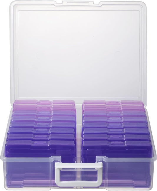 novelinks Photos Organizer - 4" x 6" Photo Storage Box with Handle - 16 Inner Cases - Purple Gradient