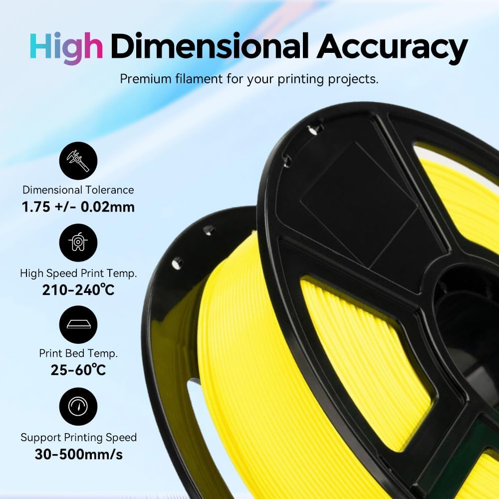 FLASHFORGE Rapid PLA Filament 1.75mm, High Flow Speedy 3D Printer Filament, Experience Exceptional Performance with 500mm/s High-Speed Printing, Neatly Wound & Top-Notch Filament (Nero Yellow)