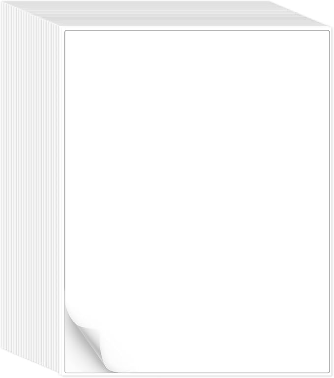 L LIKED 500 Sheets Matte Sticker Paper Full-Sheet 8-1/2" x 11" Self Adhesive Shipping Labels for Laser & Inkjet Printers, White (500 Labels)