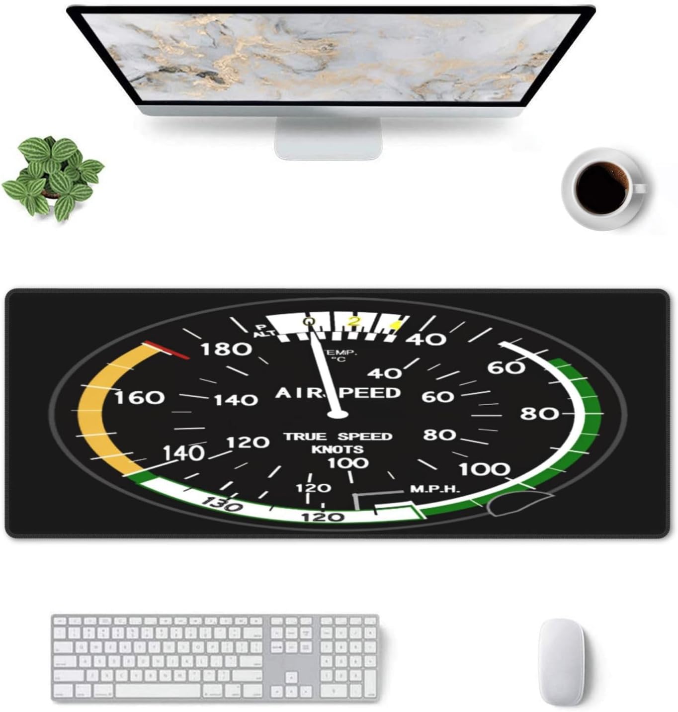 Aircraft Speedometer Pilot Flight Mouse Pad, Airplane Large Big Gaming Mouse Pad Desk Pad, Mousepad with Non-Slip Rubber Base, Extended XXL Mouse Mat for Computer Laptop Office Accessories