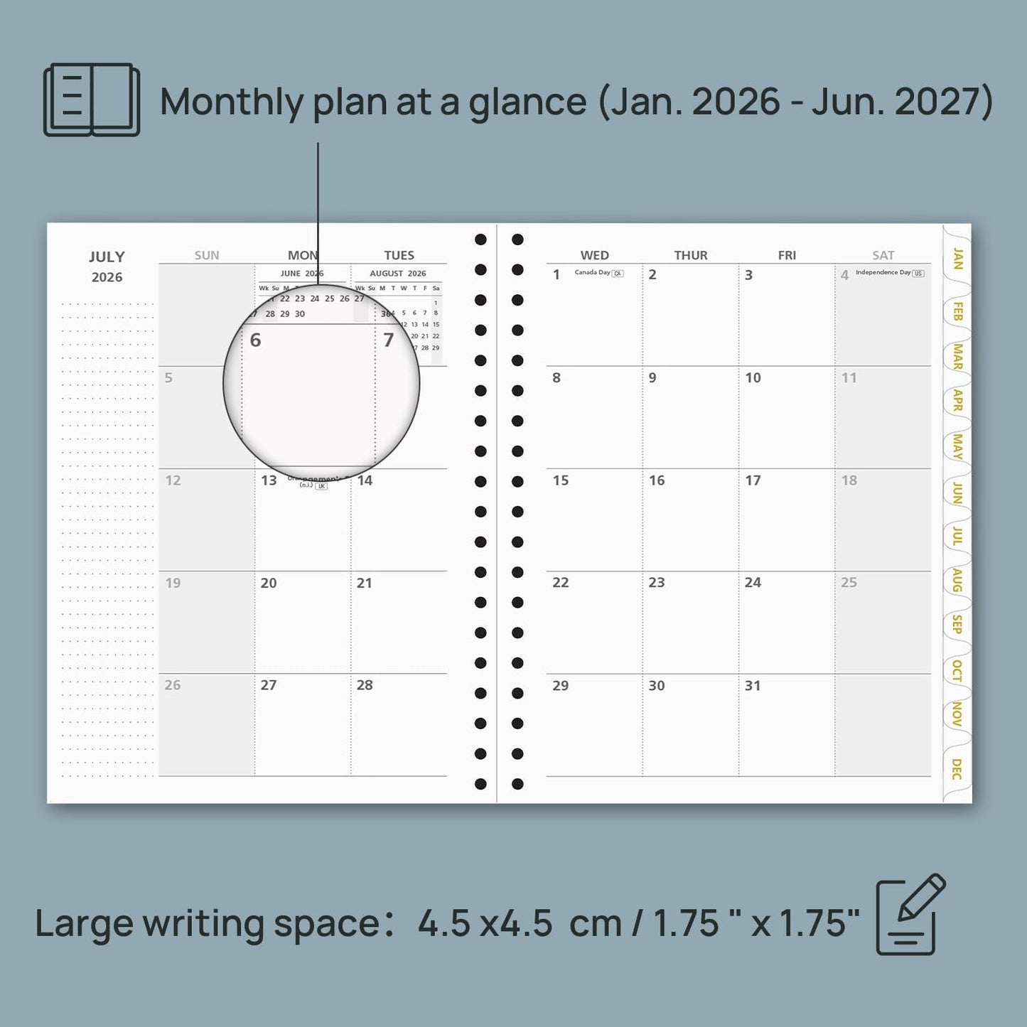 POPRUN Monthly Planner 2026-2027 Spiral Hardcover (8'' x 10''), 18 Months Calendar (Jan.2026-Jun.2027) - 2 Pages per Month with Dotted Note Pages, Sunday Start, Laminated Tab - Violet