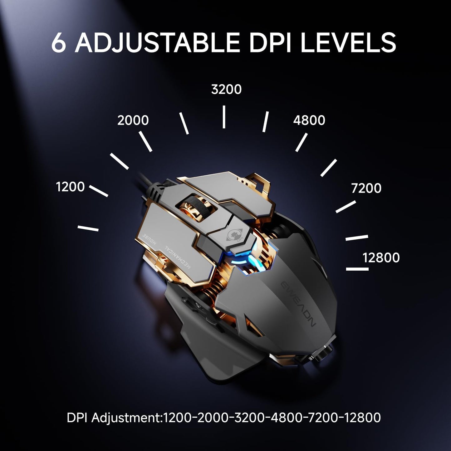EWEADN G5 Wired Gaming Mouse, Ergonomic RGB Computer Mouse, 12800 Adjustable DPI, 9 Programmable Macro Buttons with Rapid Fire Key Compatible for PC/Laptop/Windows-Grey