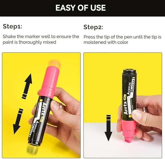 Arrtx Acrylic Jumbo Markers 10mm Broad Tips Acrylic Paint Pens for Stone, Glass, Easter Egg, Wood and Fabric Painting-No Toxic,No Odor