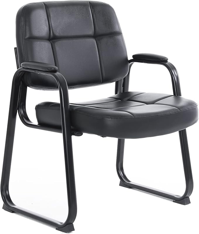 CLATINA Big & Tall Waiting Room Guest Chair with Bonded Leather Padded Arm Rest and Sled Base for Office Reception Lobby and Conference Desk, Black
