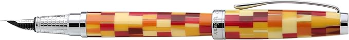Xezo Urbanite Fountain Pen, Medium Nib. Retro Red, Yellow, Orange, and Cream Acrylic on Brass. Chrome Plated. Limited Edition and Serialized. No Two Alike