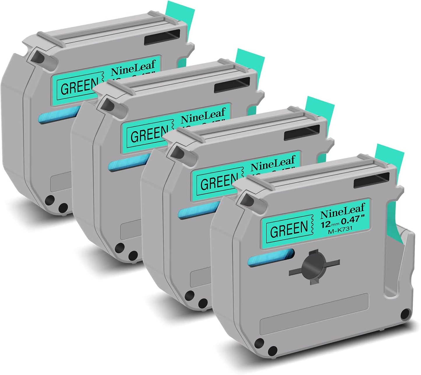 NineLeaf 4 Pack Compatible for Brother P-Touch M Tape M-K731 M-K731S MK731 M731 12mm 0.47'' Black on Green Label Tape for PT-70BBVP PT-70BMH PT-70HK PT-70HOL PT-70HOT Label Maker