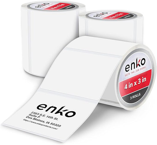 enKo 4" x 3" Labels for Zebra Desktop Printers (3 Rolls, 1,500 Labels) - Direct Thermal Address Mailing Shipping Barcode FBA Stickers FNSKU Label for Zebra and Eltron (Perforated)