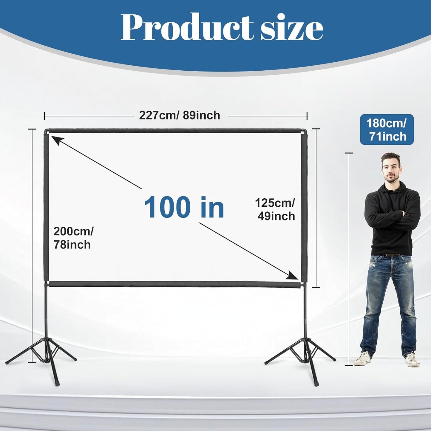 Projector Screen with Stand, Qoolfoto 100 Inch Portable Projector Screen & Tripod, Indoor Outdoor Projection Screen 16:9 4K HD Wrinkle-Free Movie Screen with Carry Bag for Backyard Party Home Theater