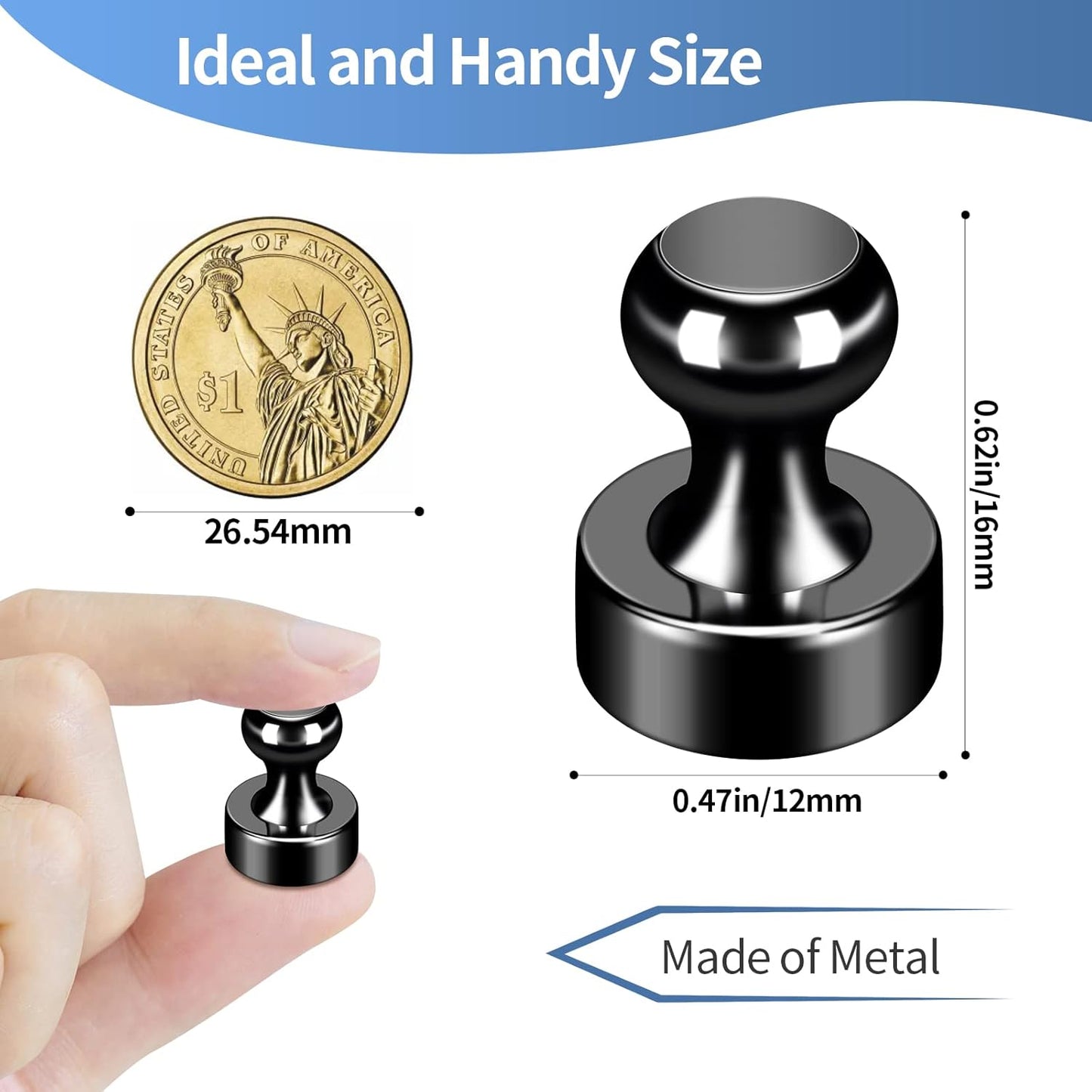 36Pack Refrigerator Magnets Black Fridge Magnets for Whiteboard Strong Whiteboard Magnets Small Metal Magnets for Fridge White Board Map Kitchen Office Classroom