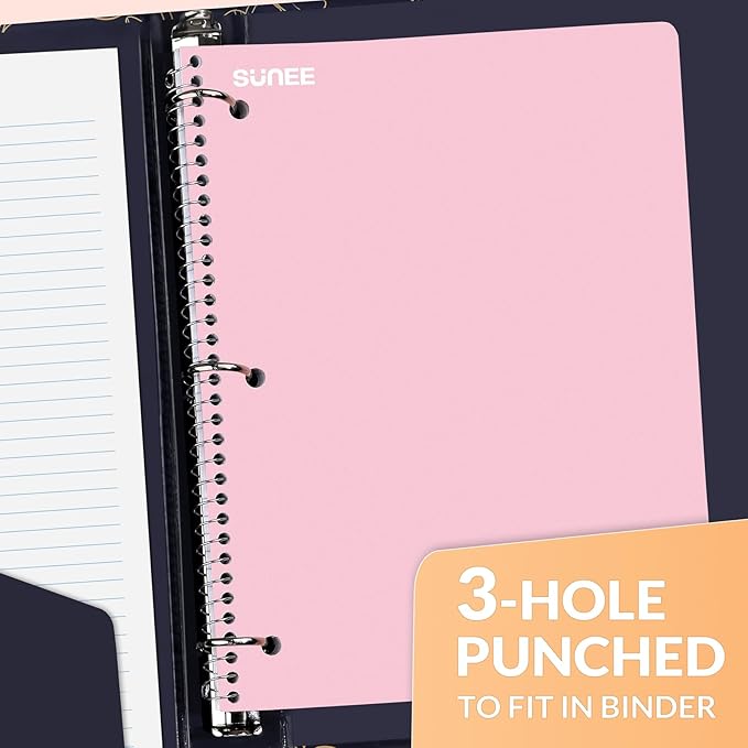 SUNEE Spiral Notebooks, 12 Pack, 1-Subject, College Ruled Paper, 8" x 10-1/2", 70 Sheets per Notebook, Assorted Pastel Colors Spiral Notebooks for School