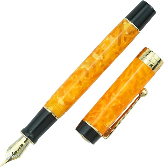 Jinhao 100 Fountain Pen Celluloid Classic Style, #6 Nib Smooth Writing Instrument with Refillable Converter and Pen Case Set