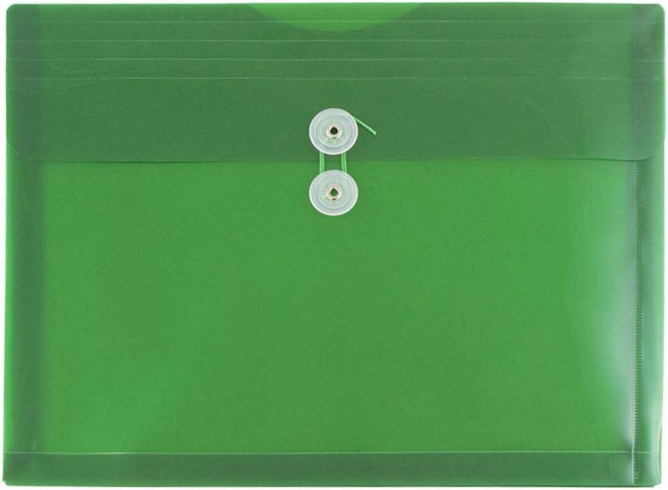 JAM PAPER Plastic Envelopes with Button & String Tie Closure - Letter Booklet - 9 3/4 x 13 - Green - 12/Pack