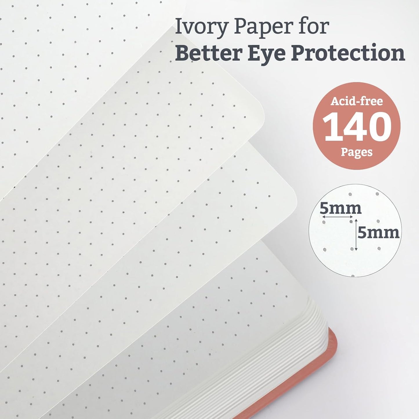 Bullet Dotted Hardcover Journal Notebook, A5 140 Pages 120Gsm Thick Paper for School,Note Taking,Work,Diary，5.7''*8.3'',Blush